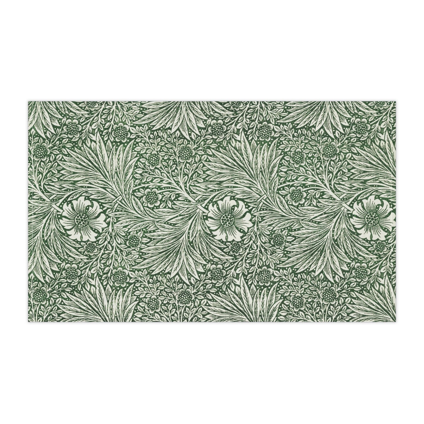 A kitchen tea towel with a green floral pattern inspired by William Morris & Co - Marigold Collection.