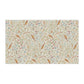 Patterned tea towel with birds and floral designs on a beige background