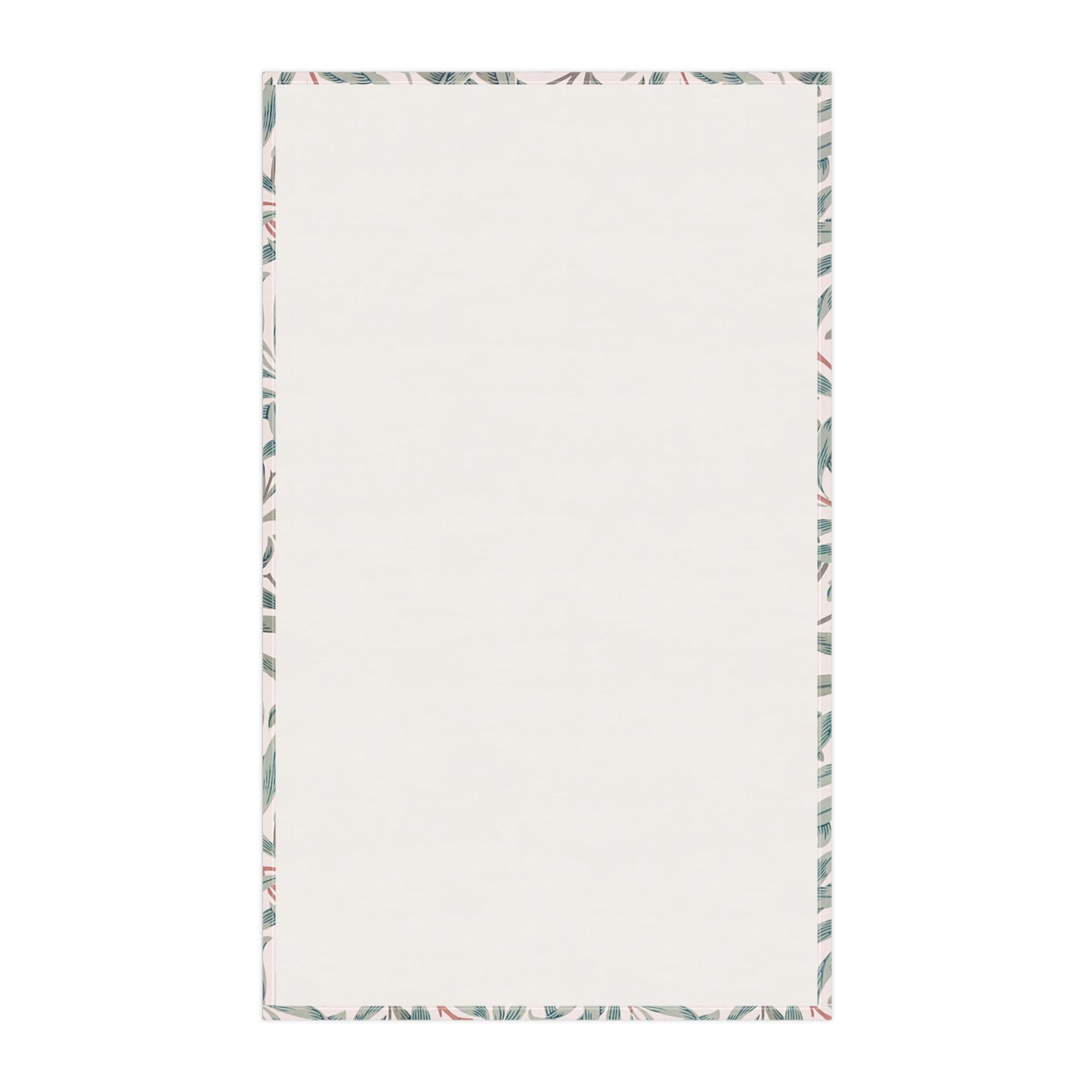 Rectangular towel with floral border on a white background