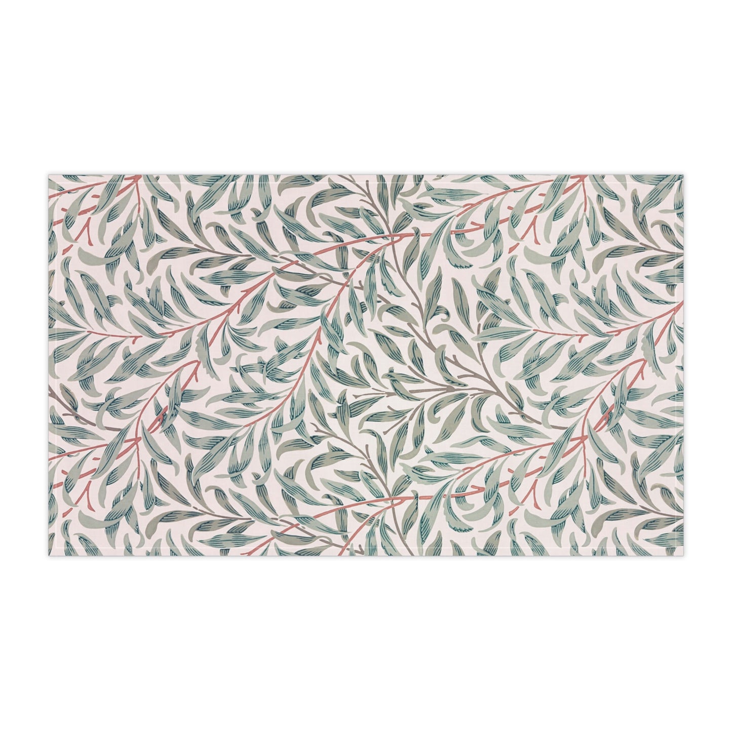 Patterned tea towel with leaf design on a white background