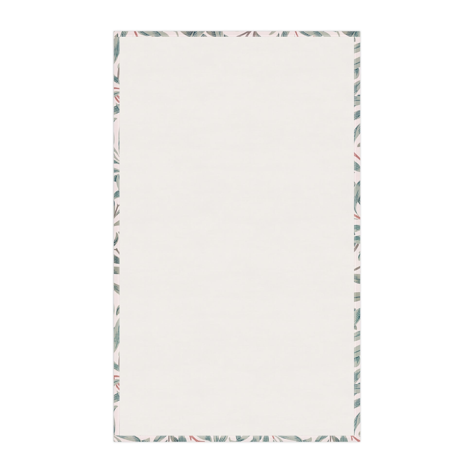 Rectangular towel with floral border on a white background