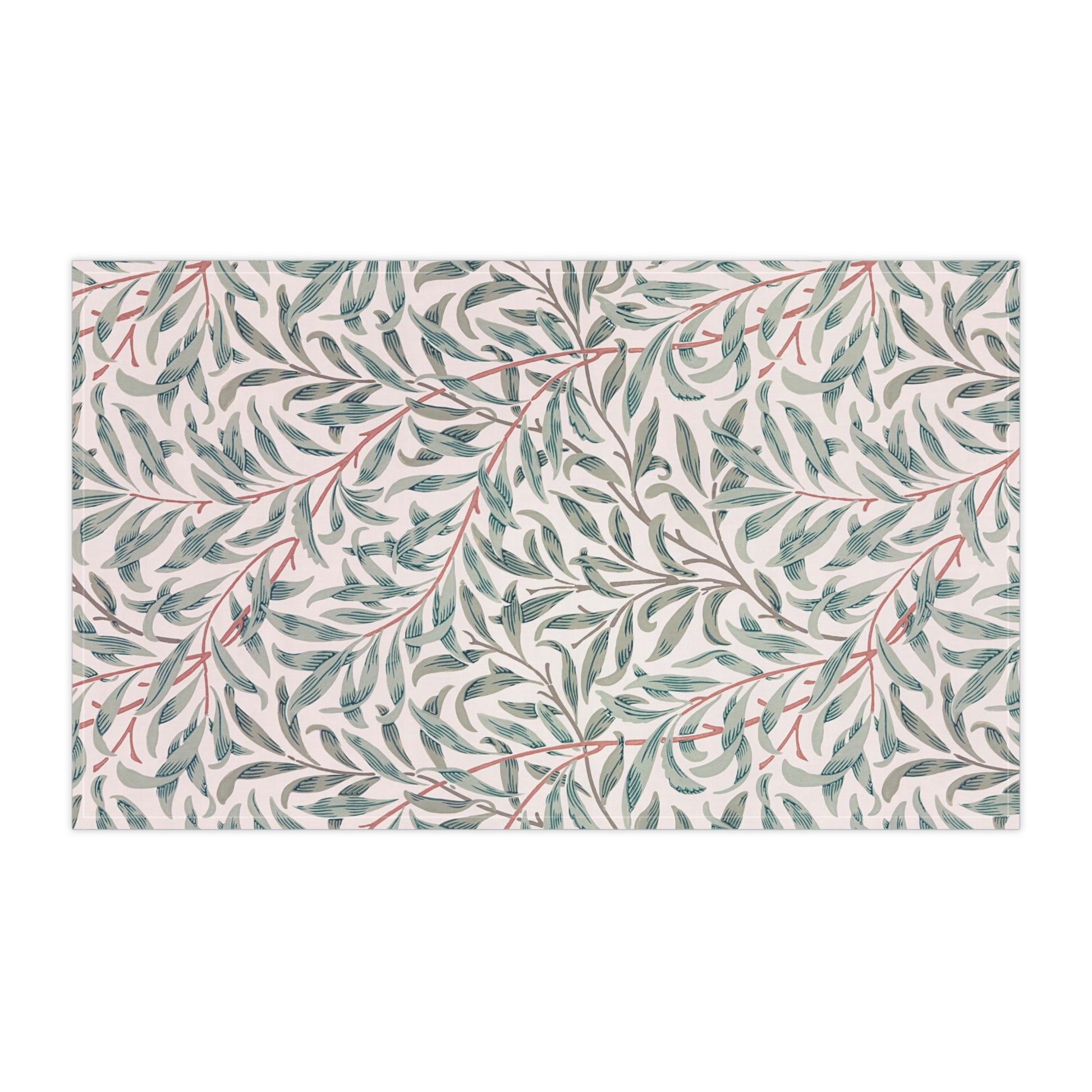 Patterned tea towel with leaf design on a white background