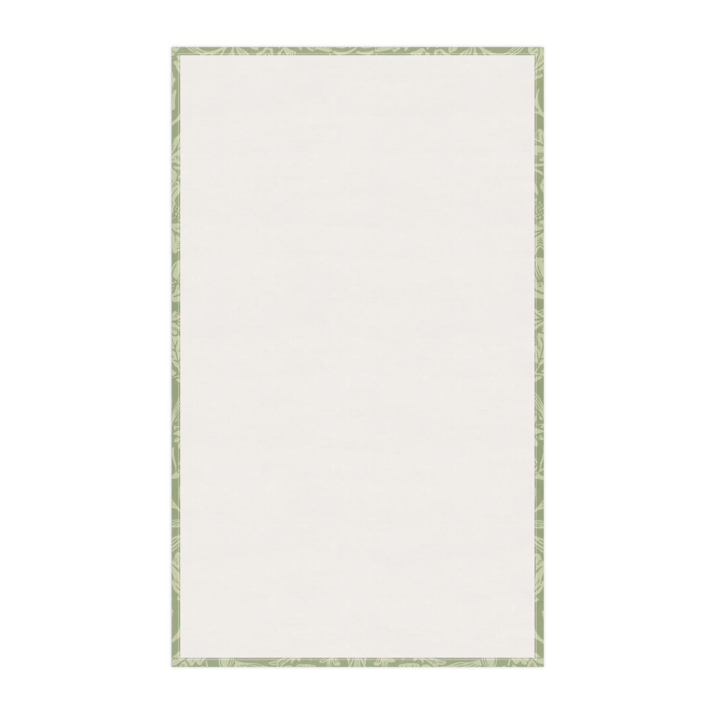 A green kitchen tea towel with a floral and leaf pattern inspired by William Morris & Co - Acorn and Oak Leaves Collection.