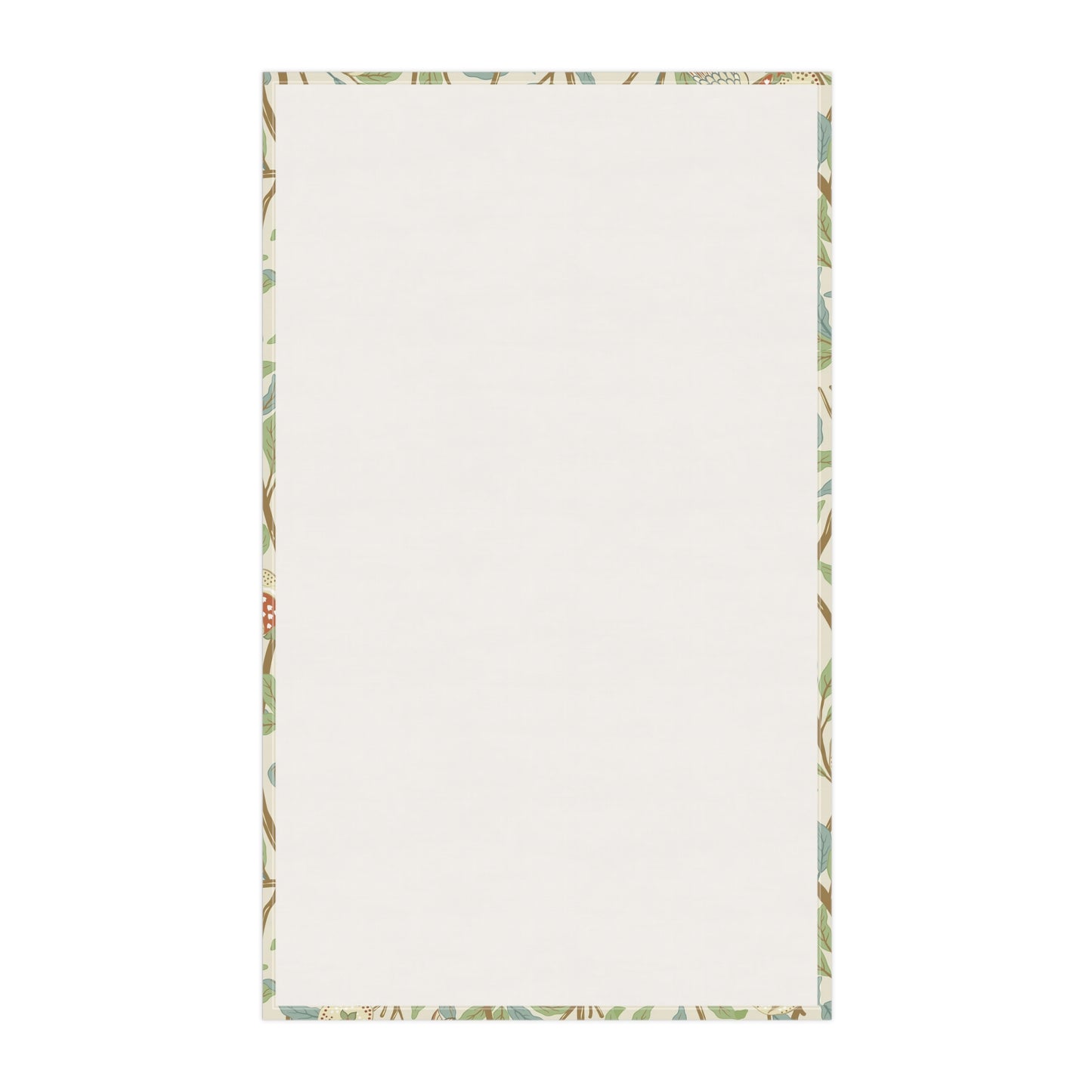 A kitchen tea towel with a floral and bird design, inspired by the William Morris - Bird and Pomegranate Collection in a parchment colour.