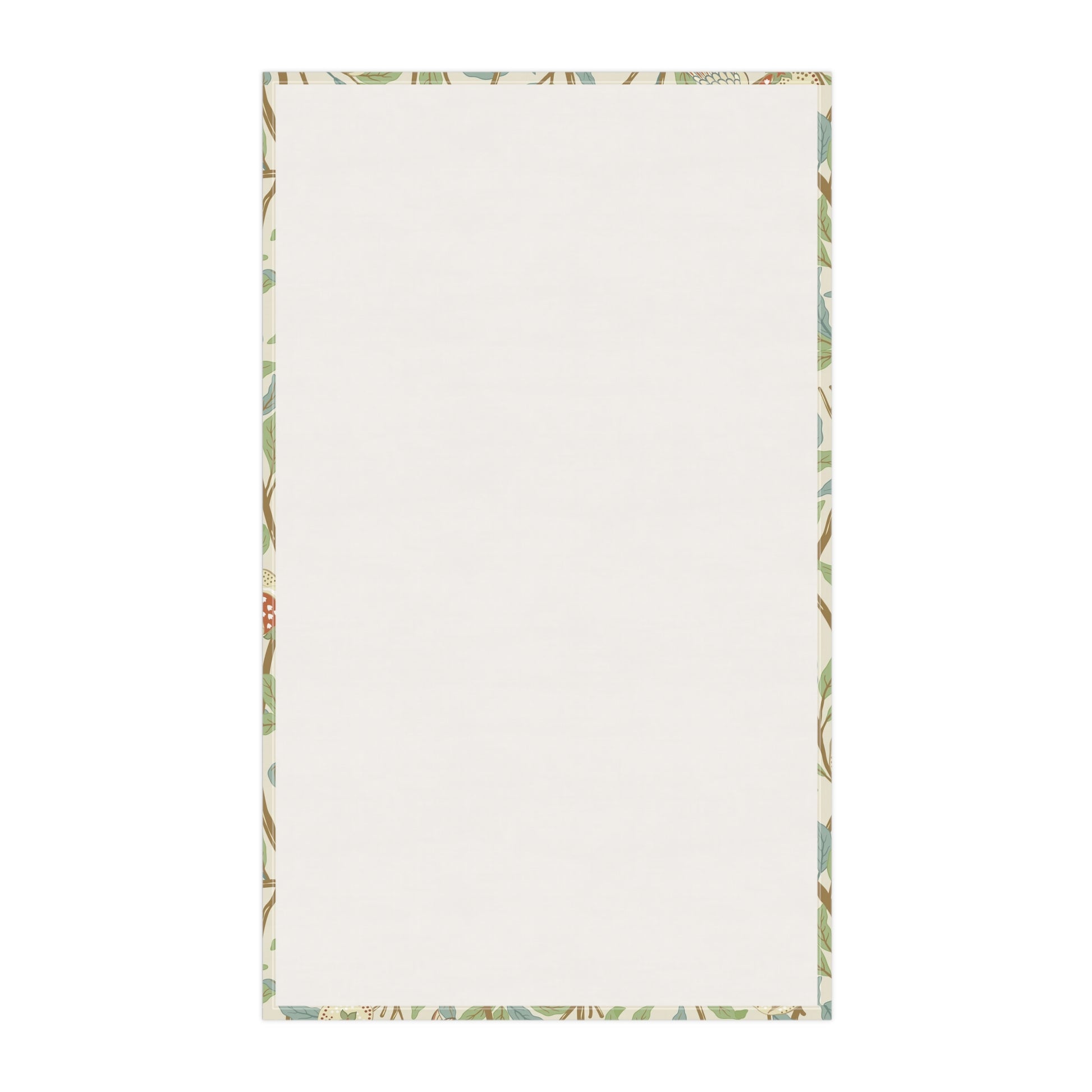 A kitchen tea towel with a floral and bird design, inspired by the William Morris - Bird and Pomegranate Collection in a parchment colour.