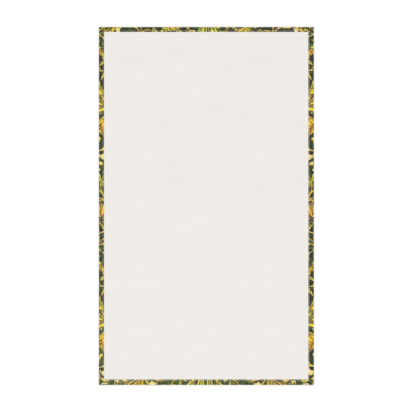 Decorative floral William Morris & Co pattern with yellow flowers and green leaves on a dark background