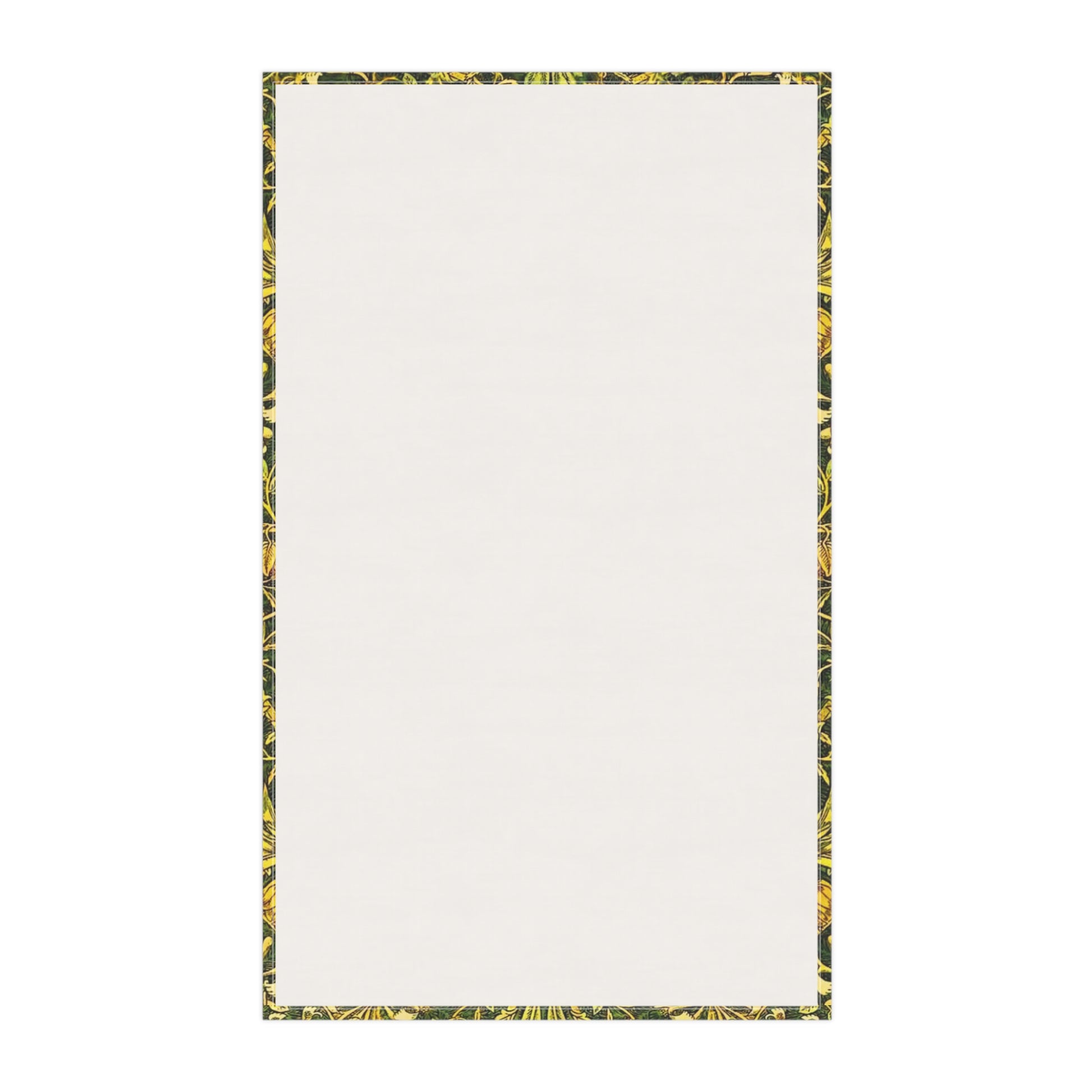 Decorative floral William Morris & Co pattern with yellow flowers and green leaves on a dark background