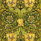 Decorative floral William Morris & Co pattern with yellow flowers and green leaves on a dark background