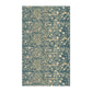 A rectangular kitchen tea towel with a floral and bird pattern in a teal color inspired by William Morris.