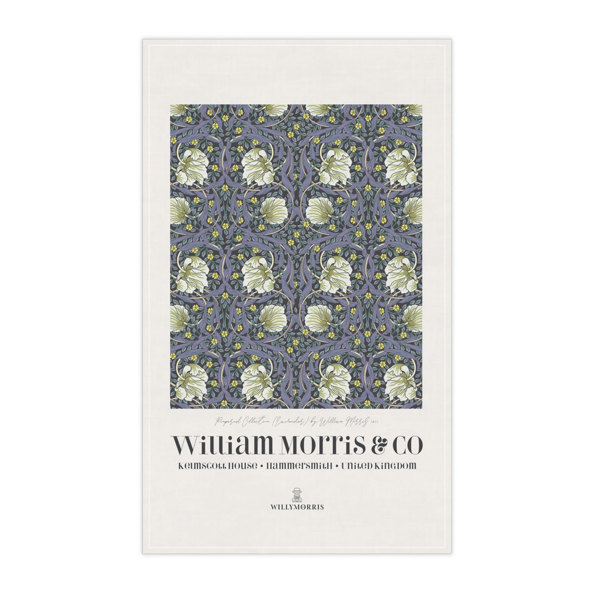 Kitchen Tea Towel designed by William Morris & Co in a purple floral pattern called Pimpernel Collection (Lavender) - Art Print on a Tea Towel