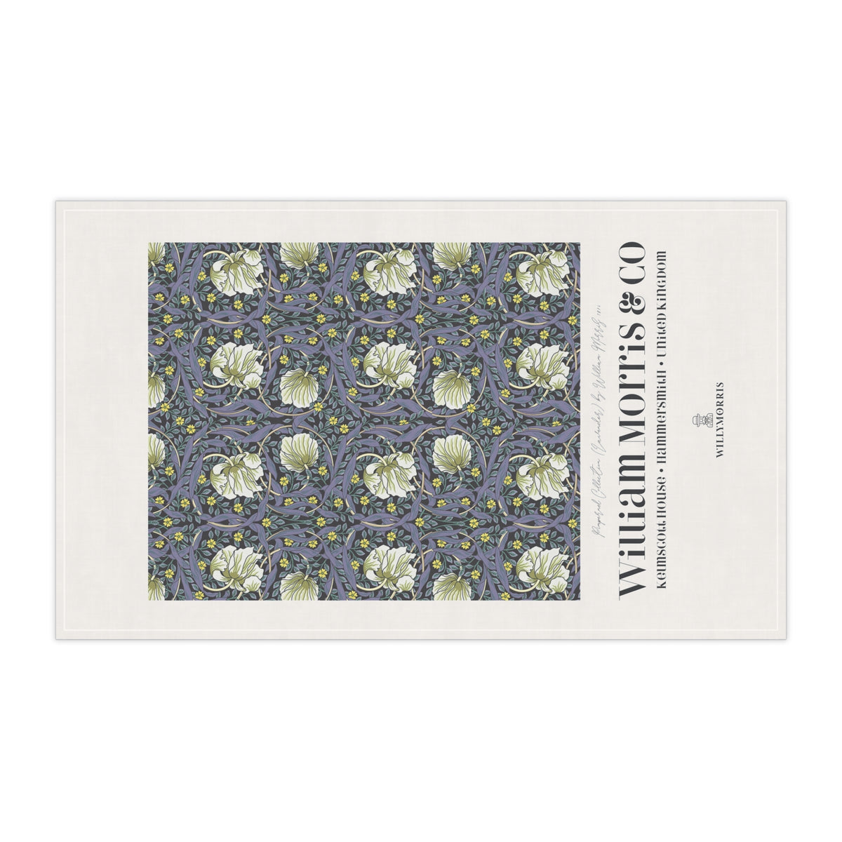 Kitchen Tea Towel designed by William Morris & Co in a purple floral pattern called Pimpernel Collection (Lavender) - Art Print on a Tea Towel