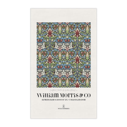 Kitchen Tea Towel designed by William Morris & Co in a red, green, blue and white floral pattern called Snakeshead Collection - Art Print on a Tea Towel