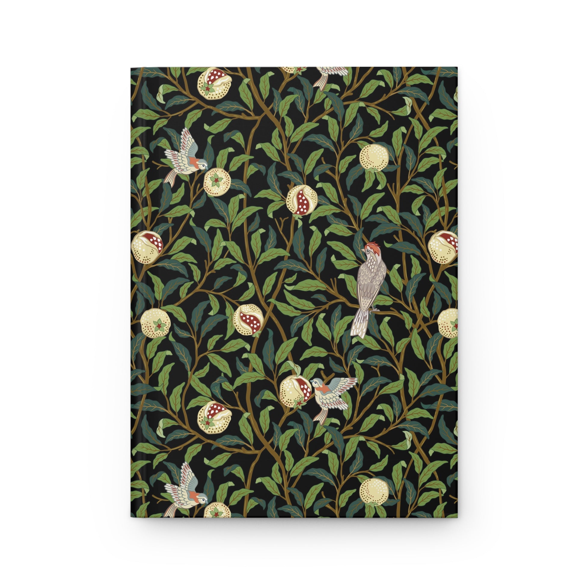 Notebook with William Morris & Co decorative cover featuring birds and foliage on a white background