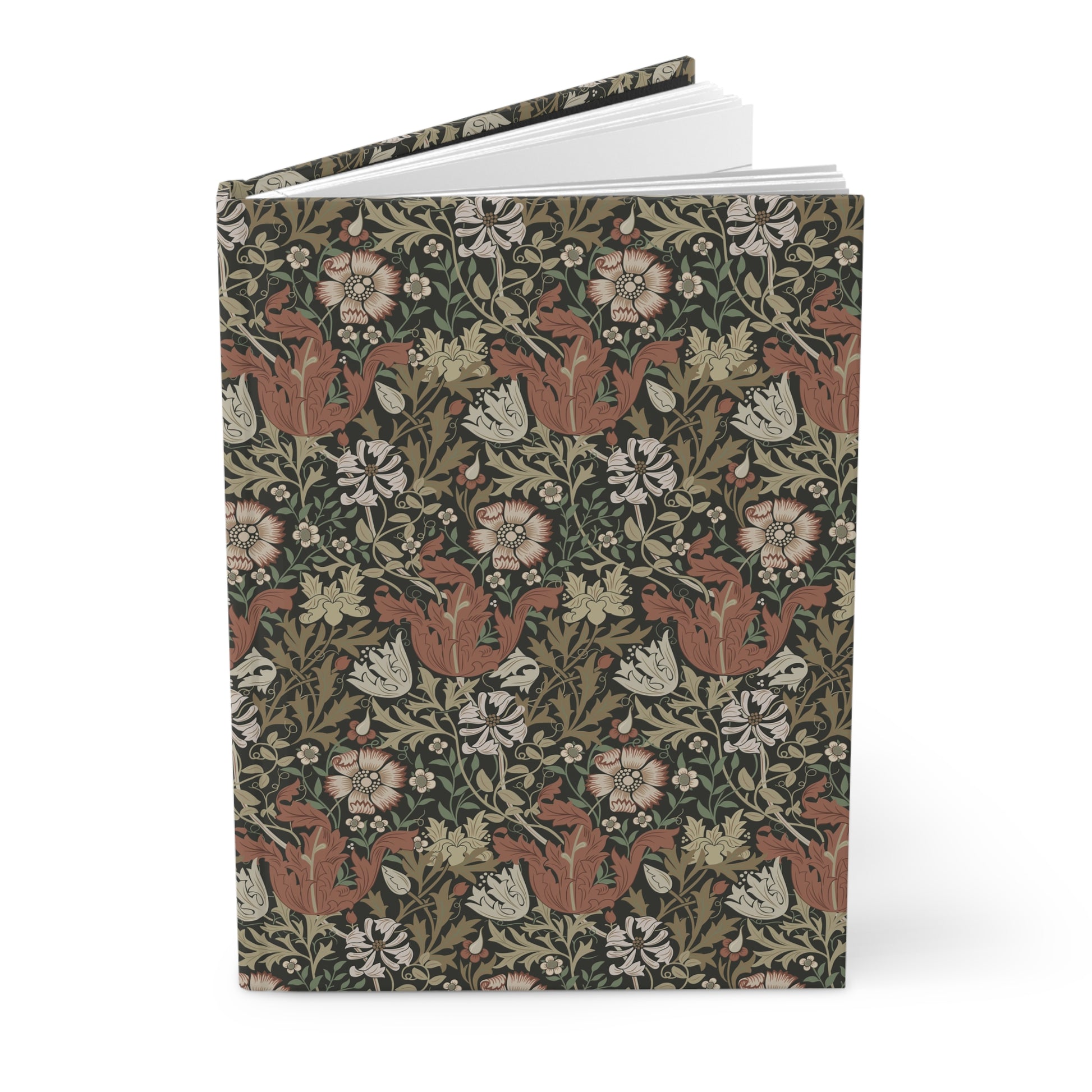 Notebook with a floral and fox pattern on a white background