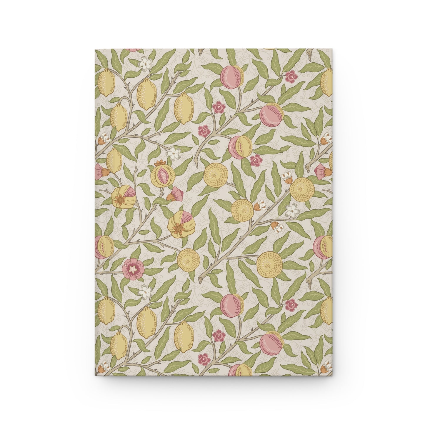 Notebook with floral and fruit pattern on a white background
