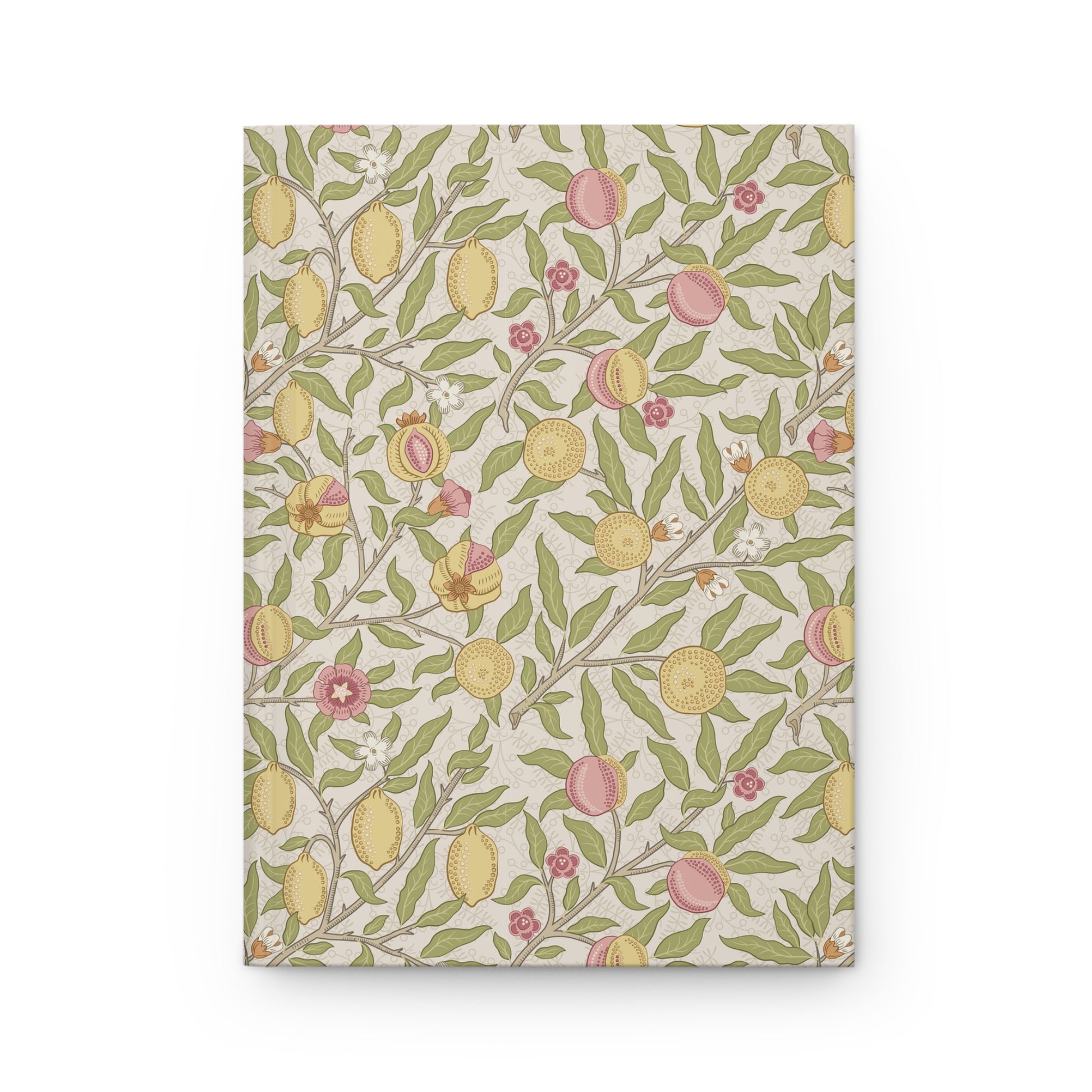 Notebook with floral and fruit pattern on a white background
