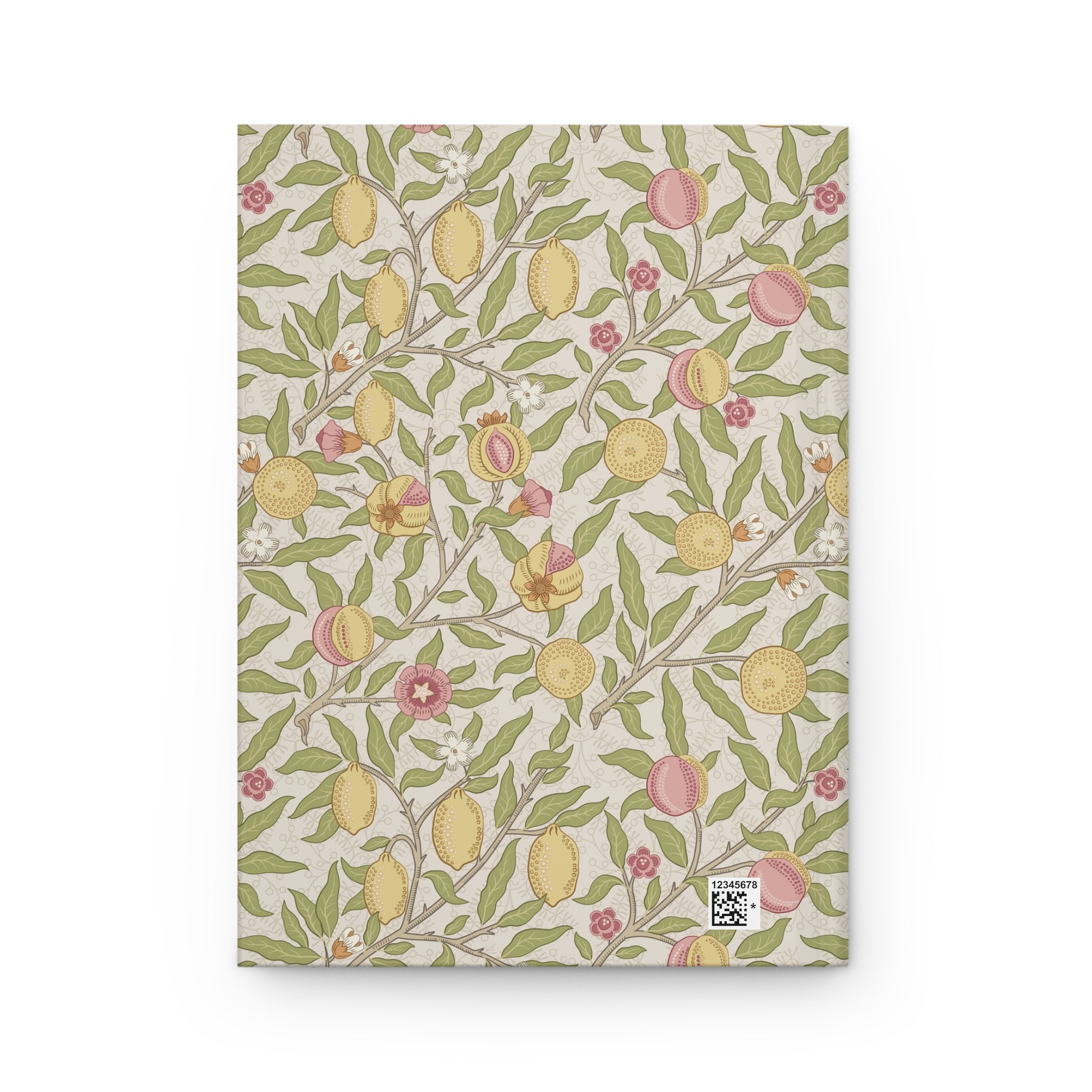 Notebook with floral and fruit pattern on a white background