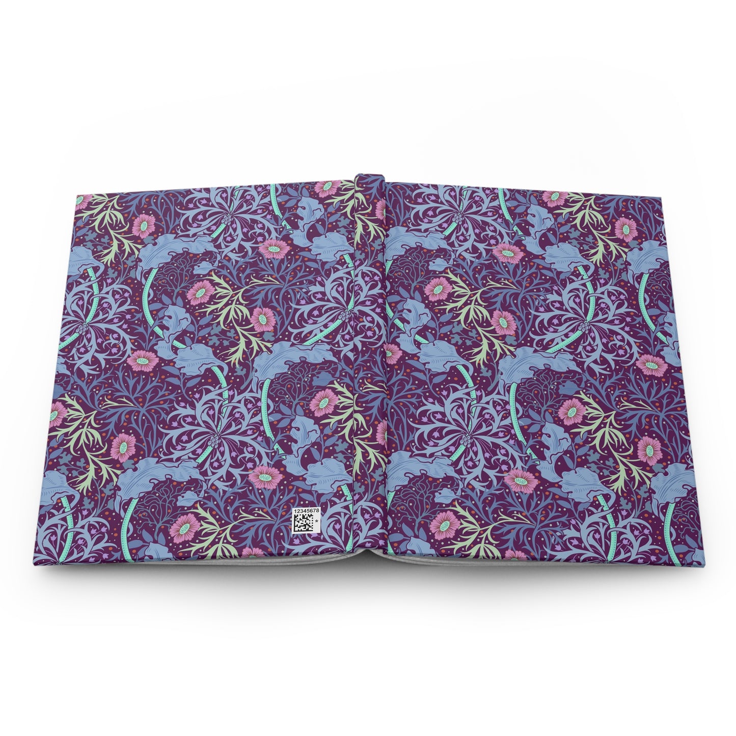 Purple journal with floral and deer pattern on a white background