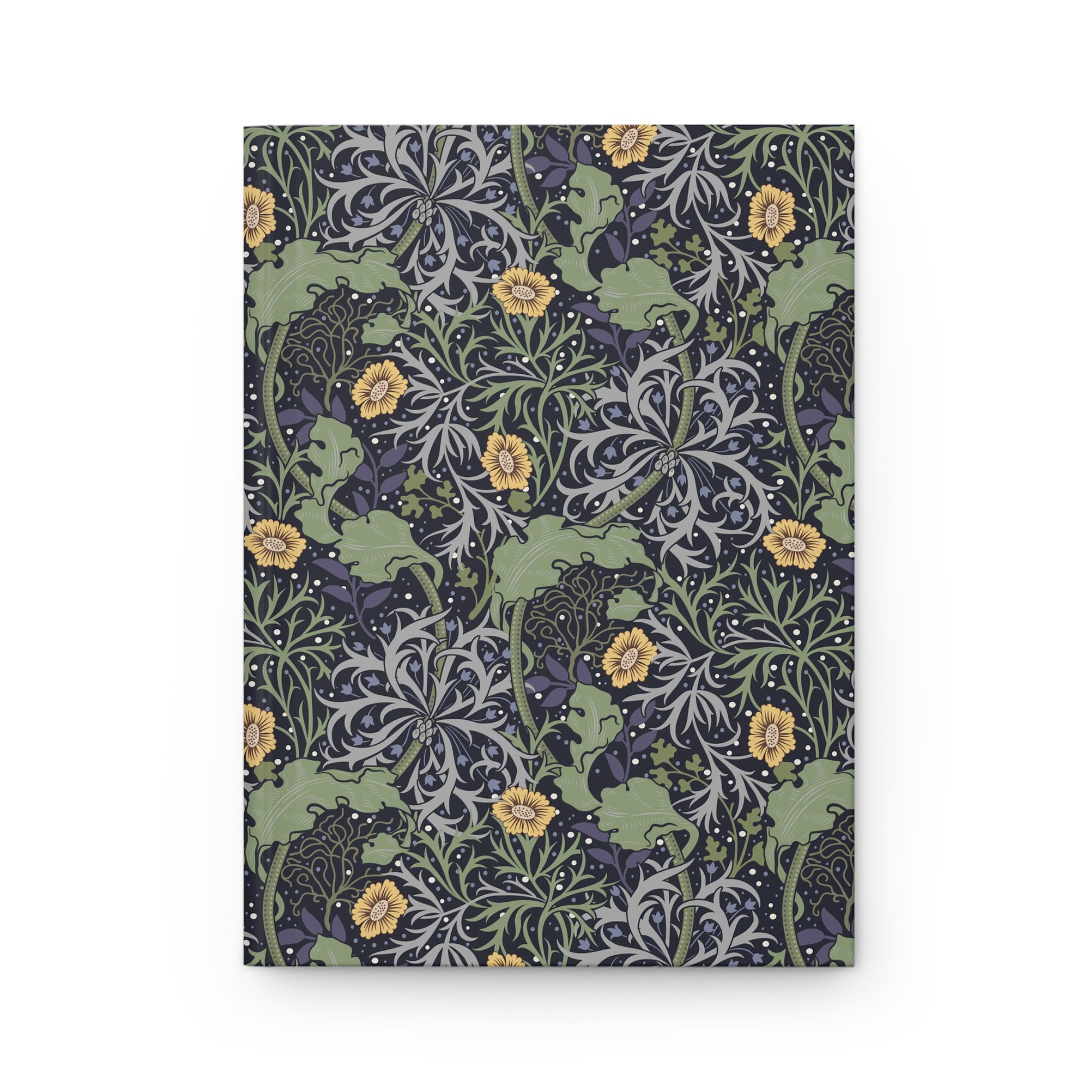 Notebook with a William Morris & Co floral and dragon design on a white background