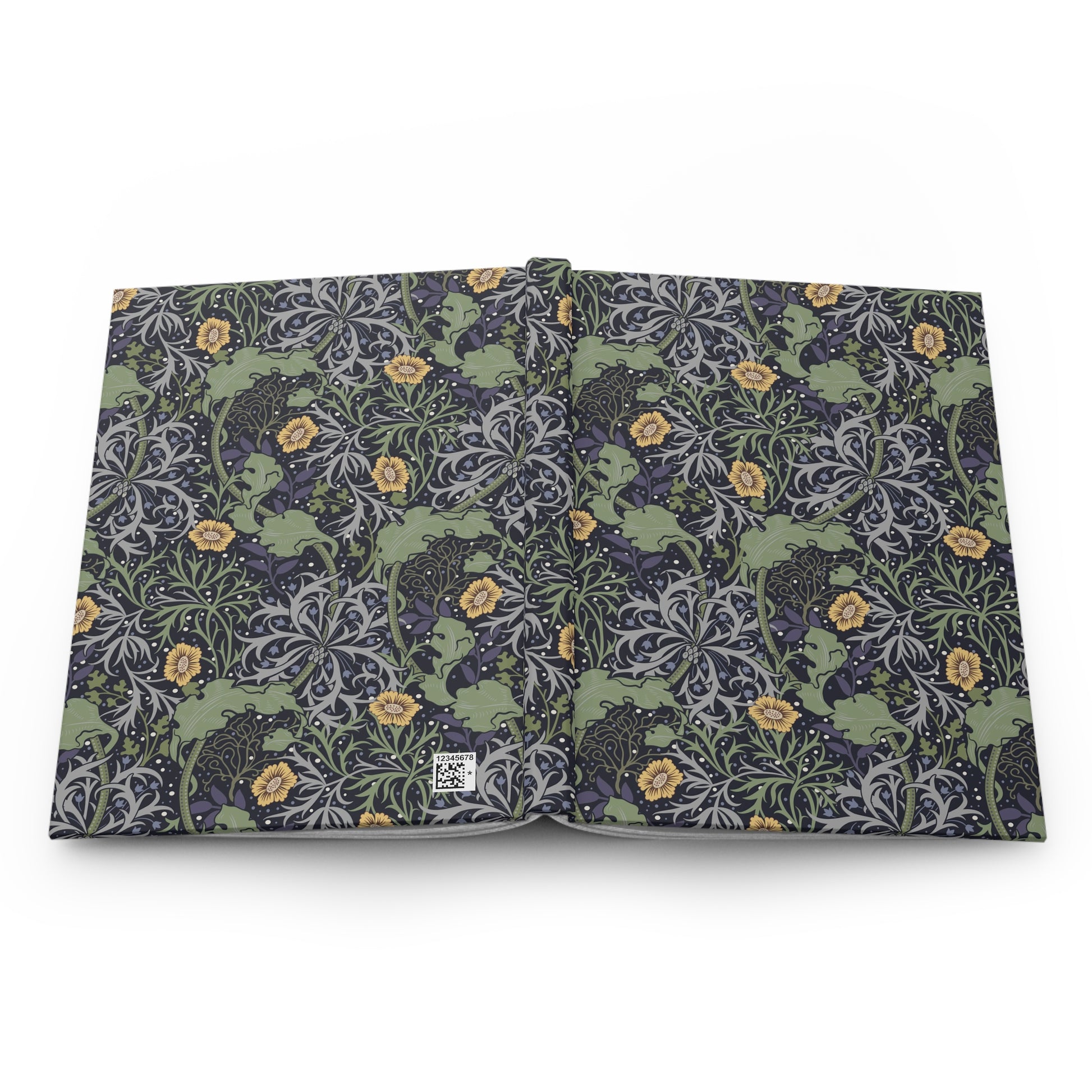 Floral patterned journal with a visible brand logo on a white background