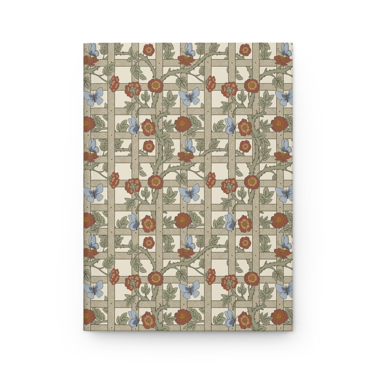 Notebook with William Morris & Co floral and butterfly pattern on beige background