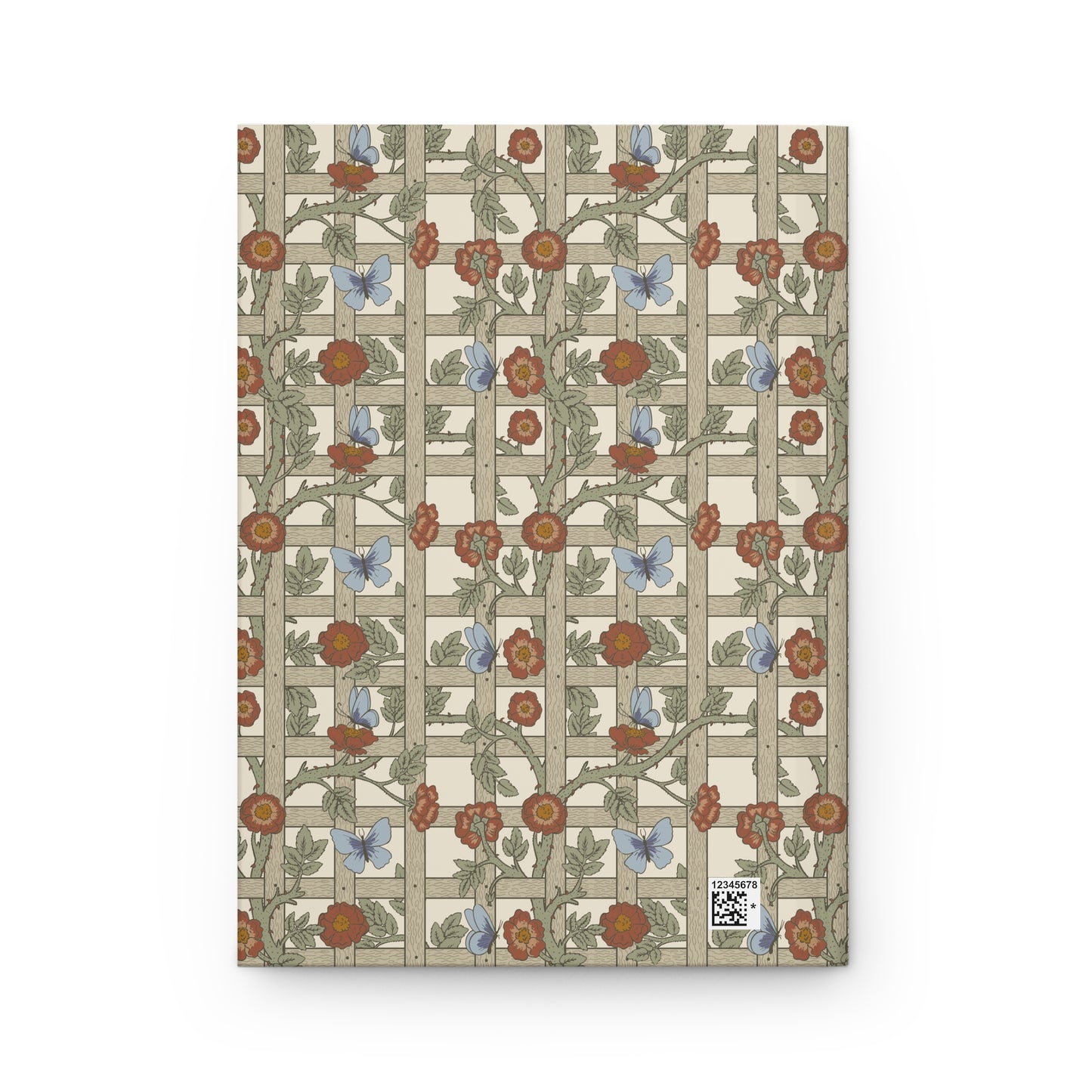 Notebook with William Morris & Co floral and butterfly pattern on beige background
