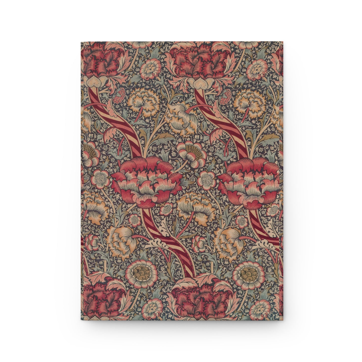 Floral patterned notebook with red and pink flowers on a beige background