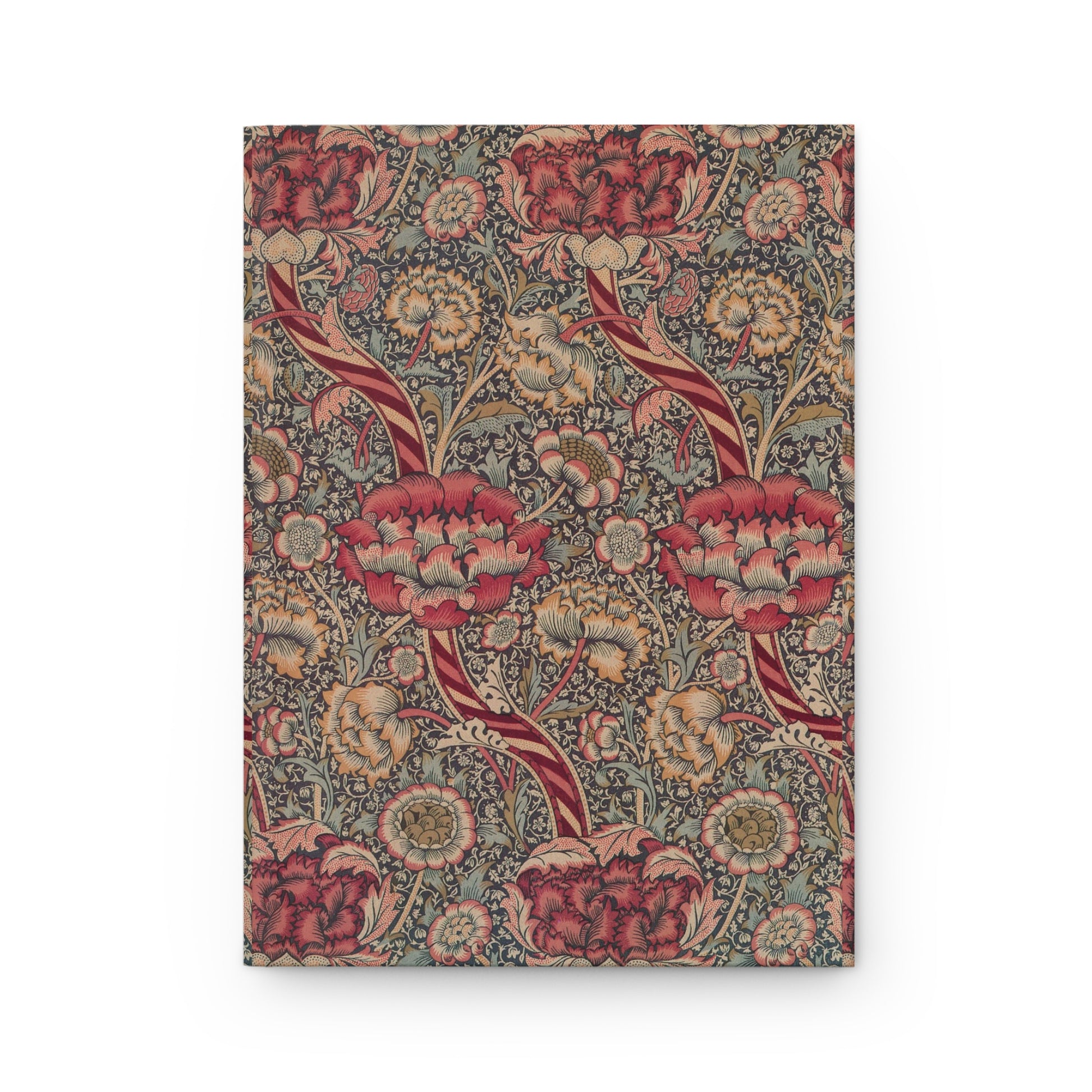 Floral patterned notebook with red and pink flowers on a beige background