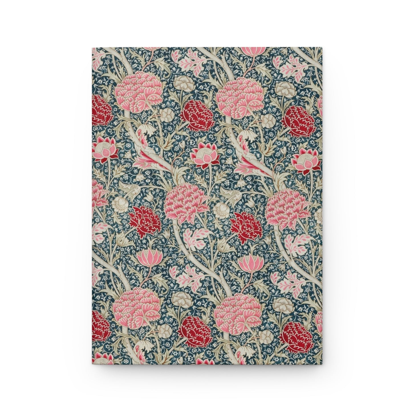 Floral patterned notebook with pink and red flowers on a blue background