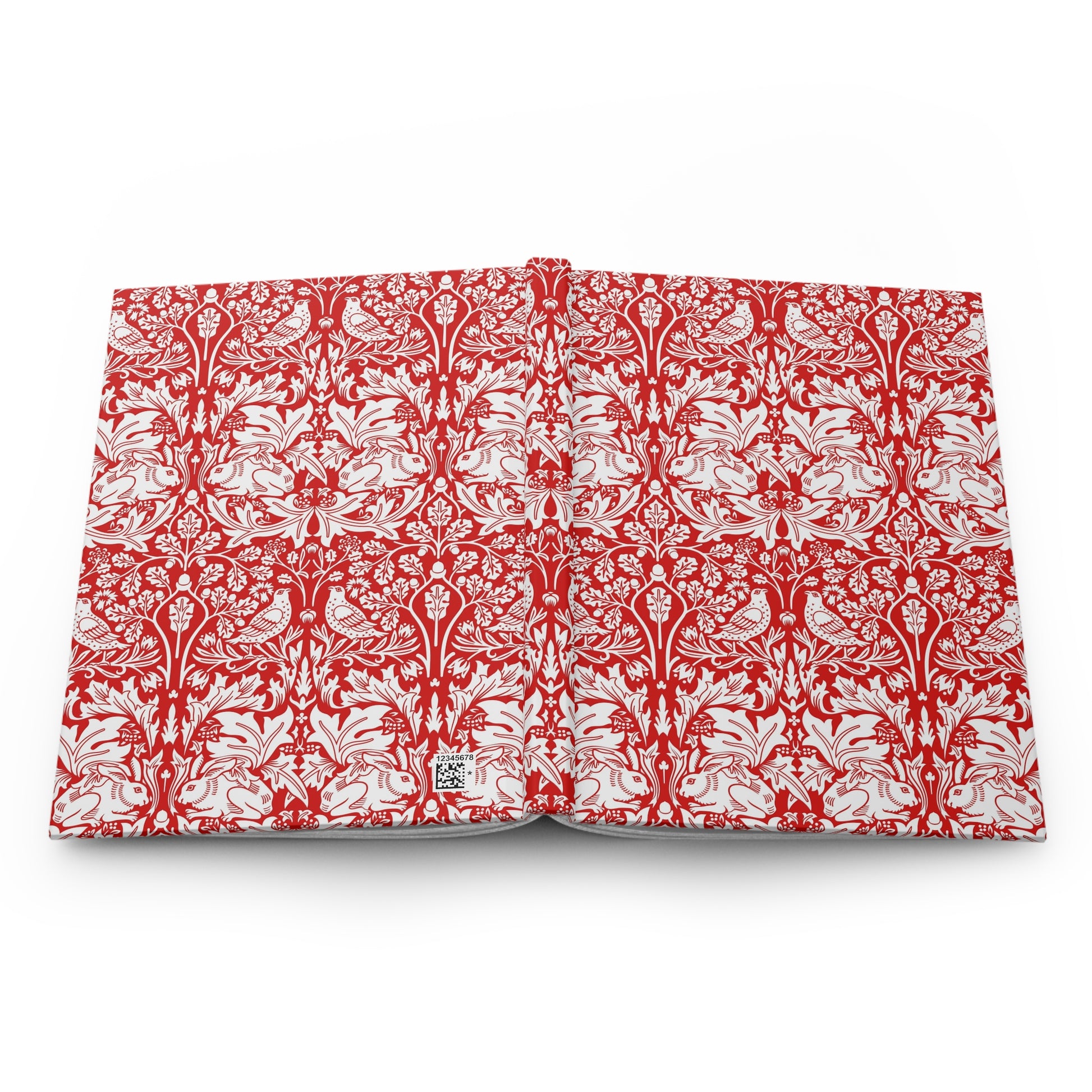 Red and white patterned fabric on a white background