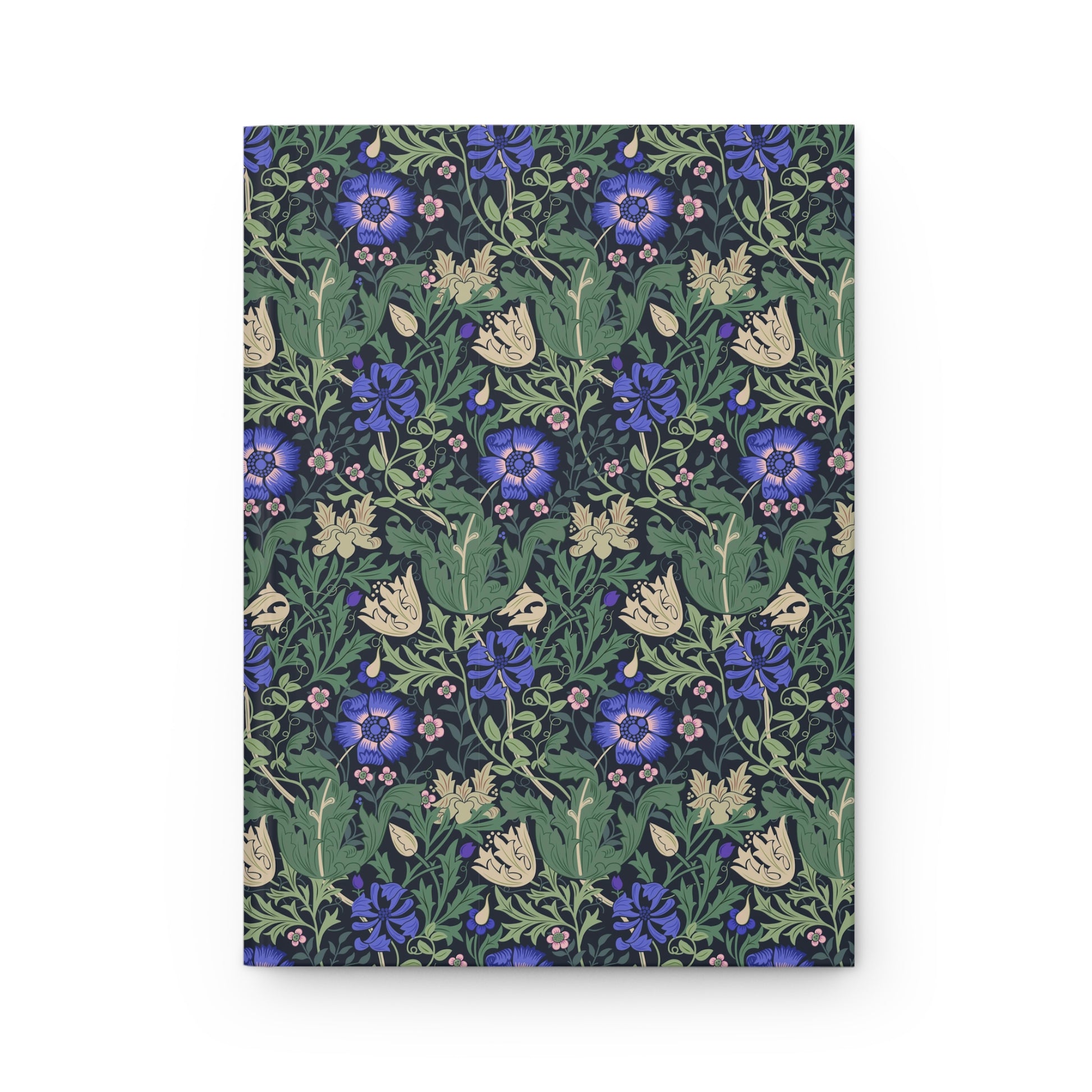 Floral William Morris & Co patterned notebook with blue flowers on a green background