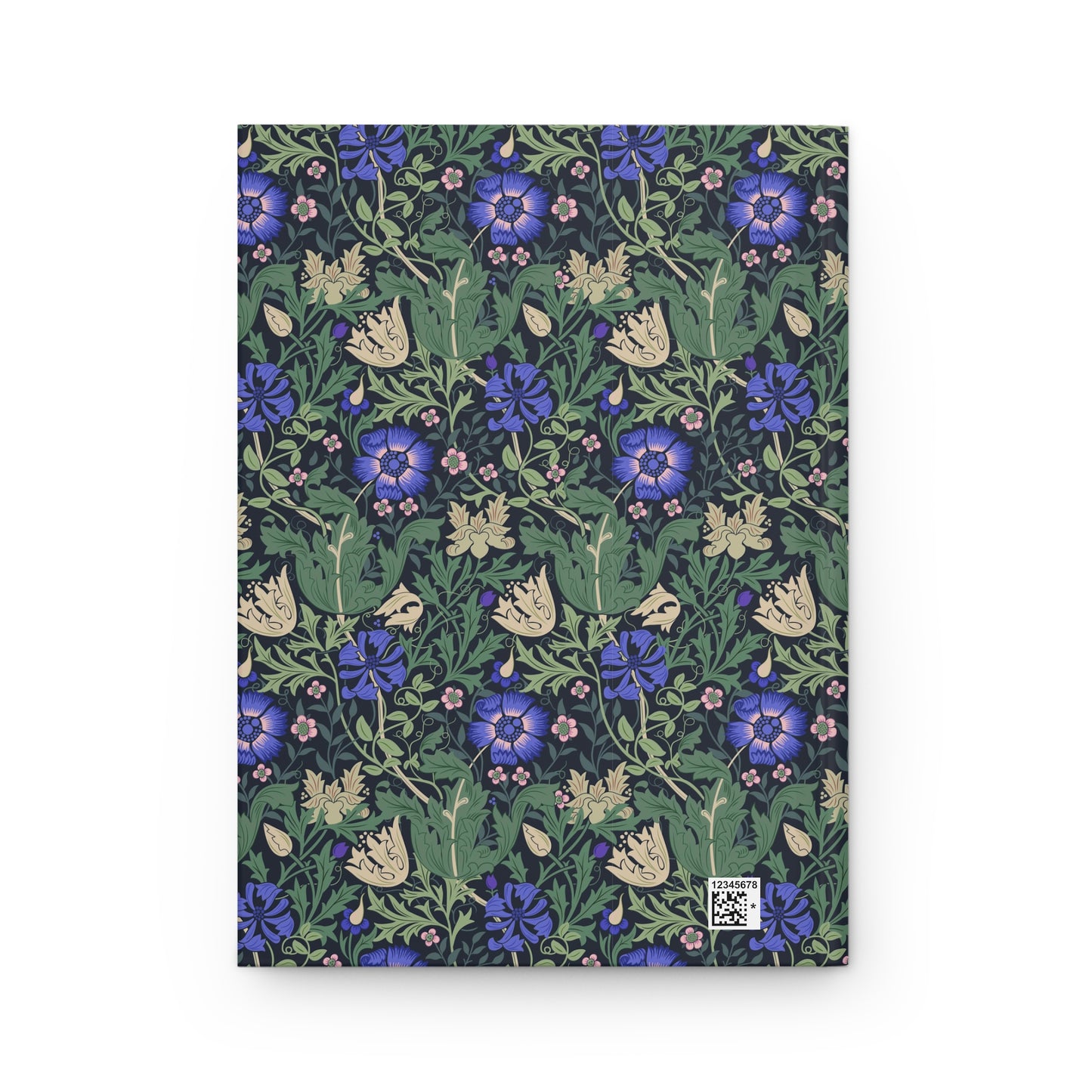 Floral William Morris & Co patterned notebook with blue flowers on a green background