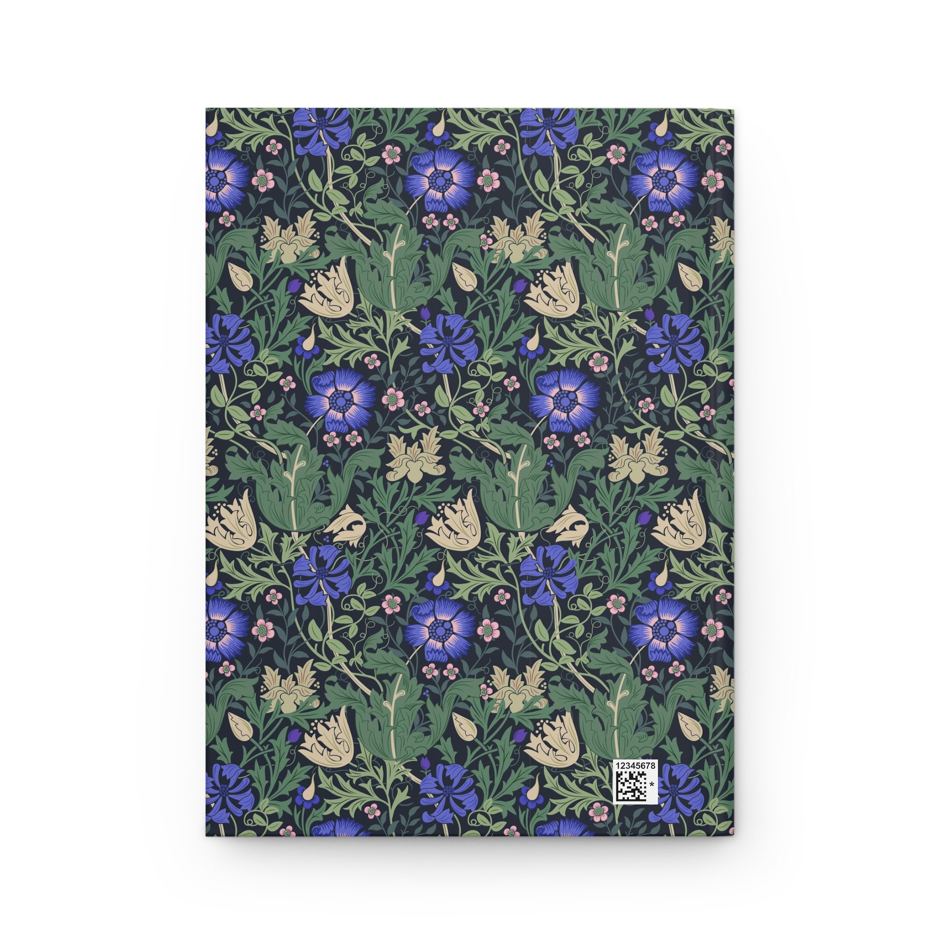 Floral William Morris & Co patterned notebook with blue flowers on a green background