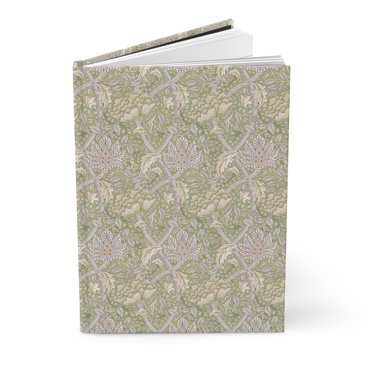 Notebook with a green and beige pattern on a white background