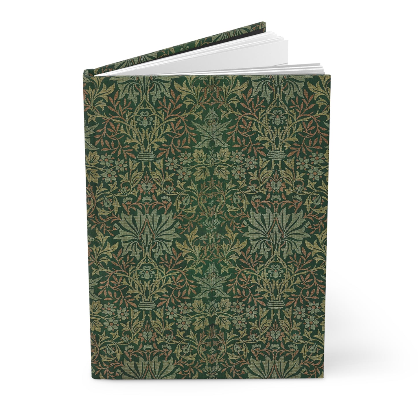 Notebook with green floral pattern on a white background
