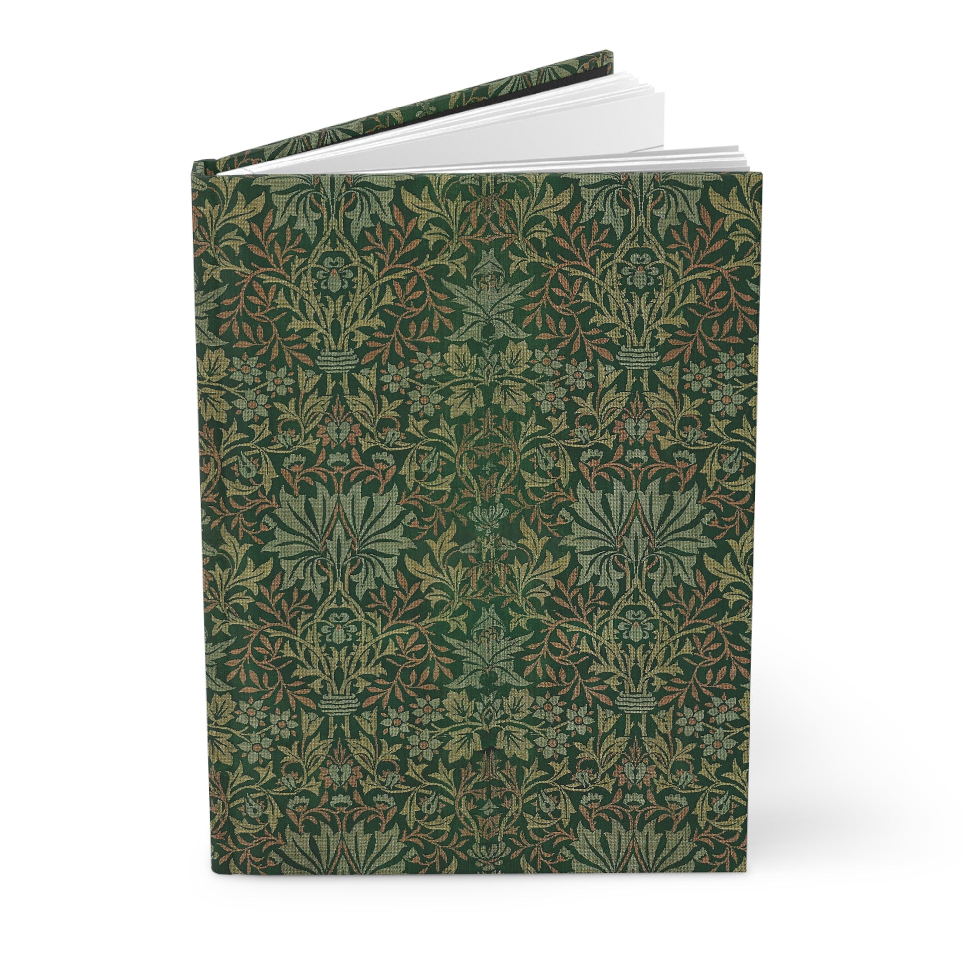 Notebook with green floral pattern on a white background