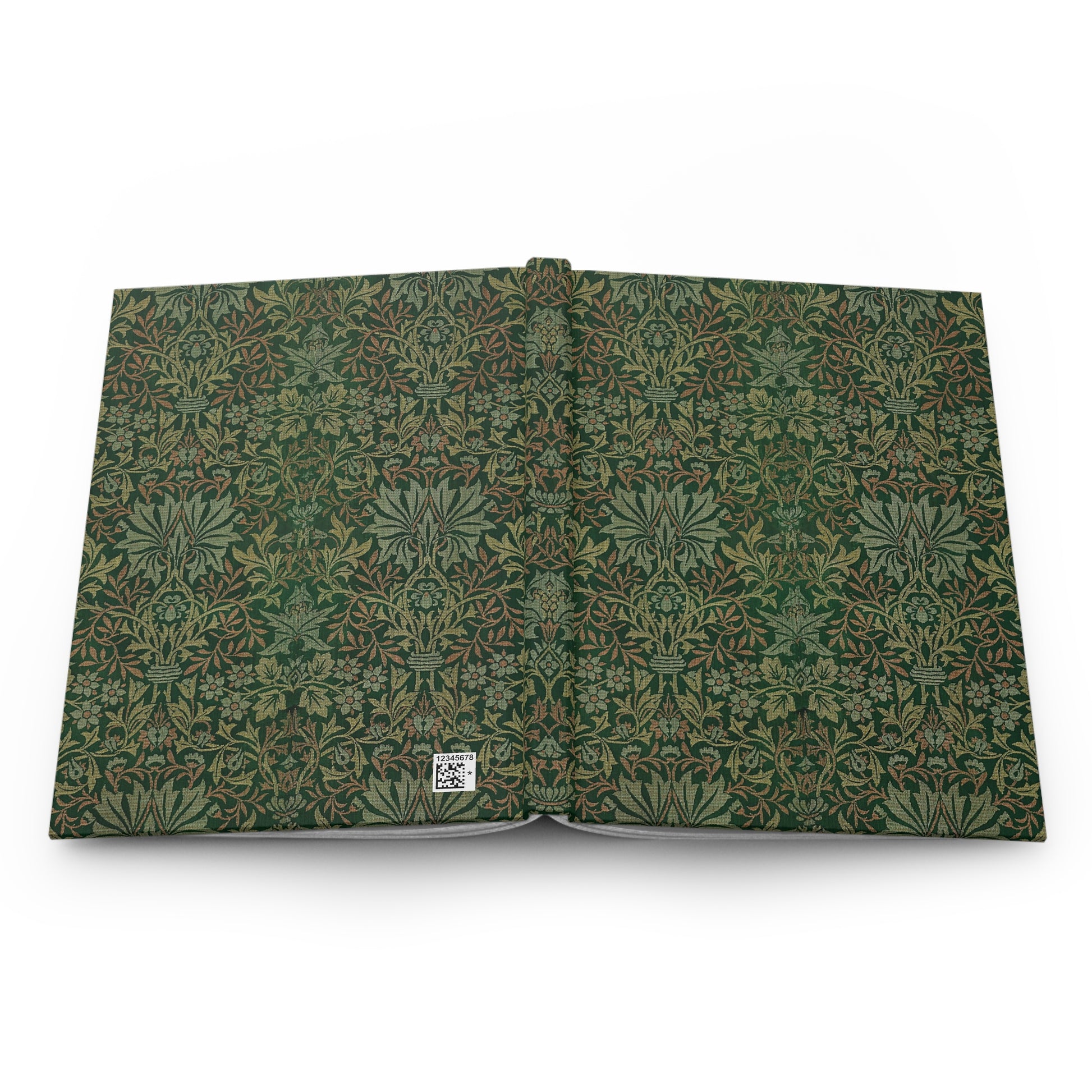 Green patterned notebook on a white background