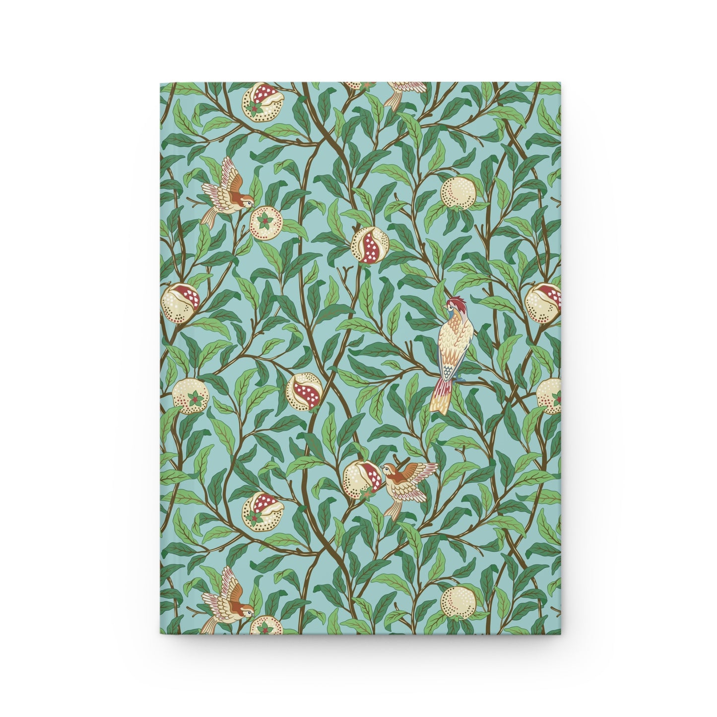 Notebook with bird and floral pattern on a blue background