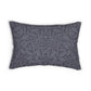 A rectangular lumbar pillow featuring a dark gray and slate blue botanical damask pattern, shown against a plain white background.