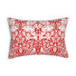 A rectangular throw pillow featuring a classic red and white floral and bird pattern, shown against a plain white background.