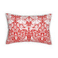 A rectangular throw pillow featuring a classic red and white floral and bird pattern, shown against a plain white background.