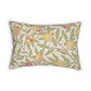 A rectangular decorative throw pillow featuring a vintage botanical pattern of pomegranates, green leaves, and small white flowers on a cream background, shown against a plain white studio backdrop.