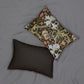 A rectangular lumbar cushion with a William Morris & Co floral pattern featuring various colours such as beige, green, brown, and white.