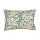 A rectangular decorative throw pillow featuring an intricate William Morris & Co Art Nouveau floral pattern in light blue, coral pink, and cream.