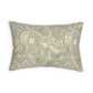 A rectangular decorative throw pillow featuring a classic William Morris-style floral and vine pattern in sage green, cream, and gray, shown against a plain white background.