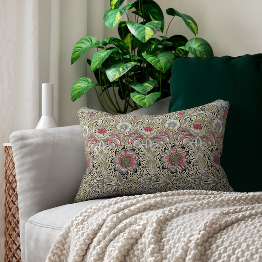 Lumbar Cushion designed by William Morris & Co in a pink and gold floral pattern called Corncockle Collection