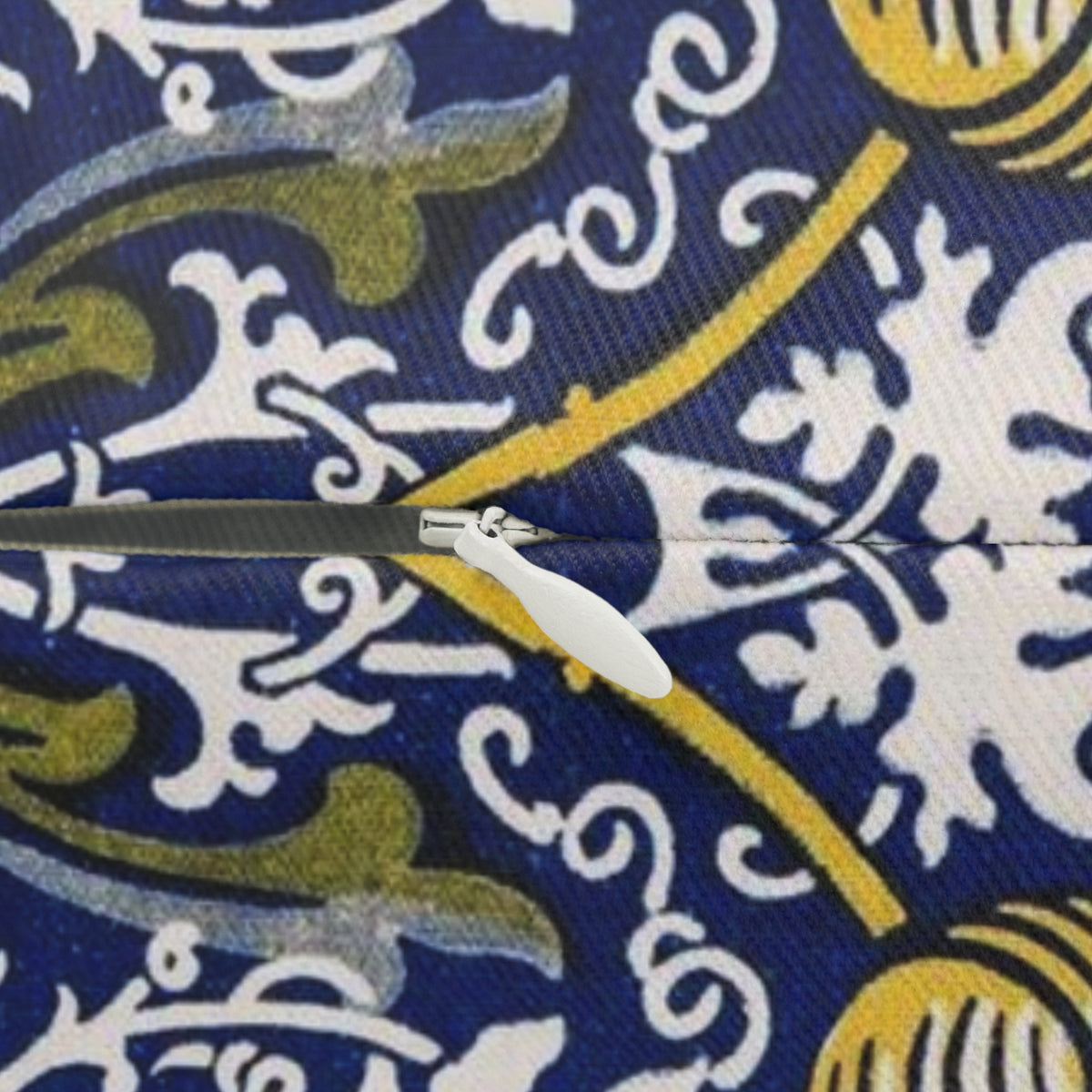 Lumbar Cushion  with hidden zipper and removable cover in a floral yellow, blue and olive William Morris & Co pattern called Kennet Collection