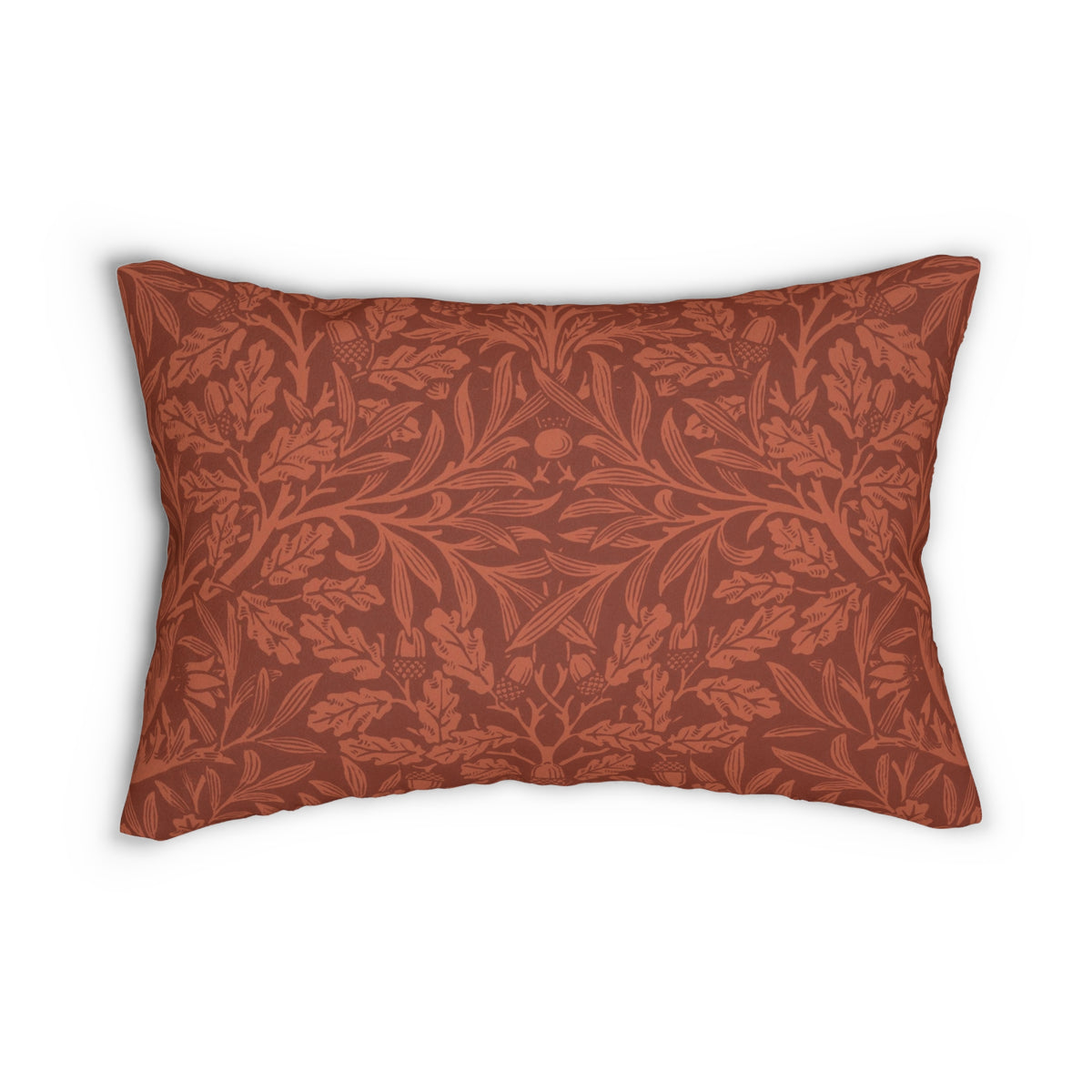 Lumbar Cushion designed by William Morris & Co in a rust red floral pattered called Acorn and Oak Leaves Collection (Rust)