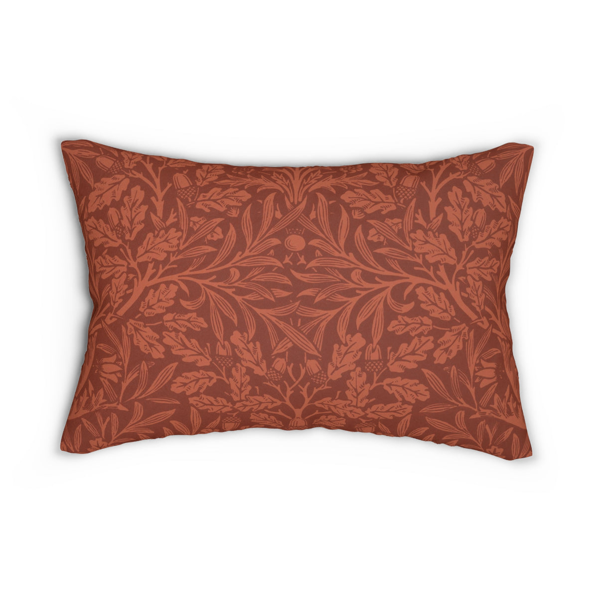 Lumbar Cushion designed by William Morris & Co in a rust red floral pattered called Acorn and Oak Leaves Collection (Rust)