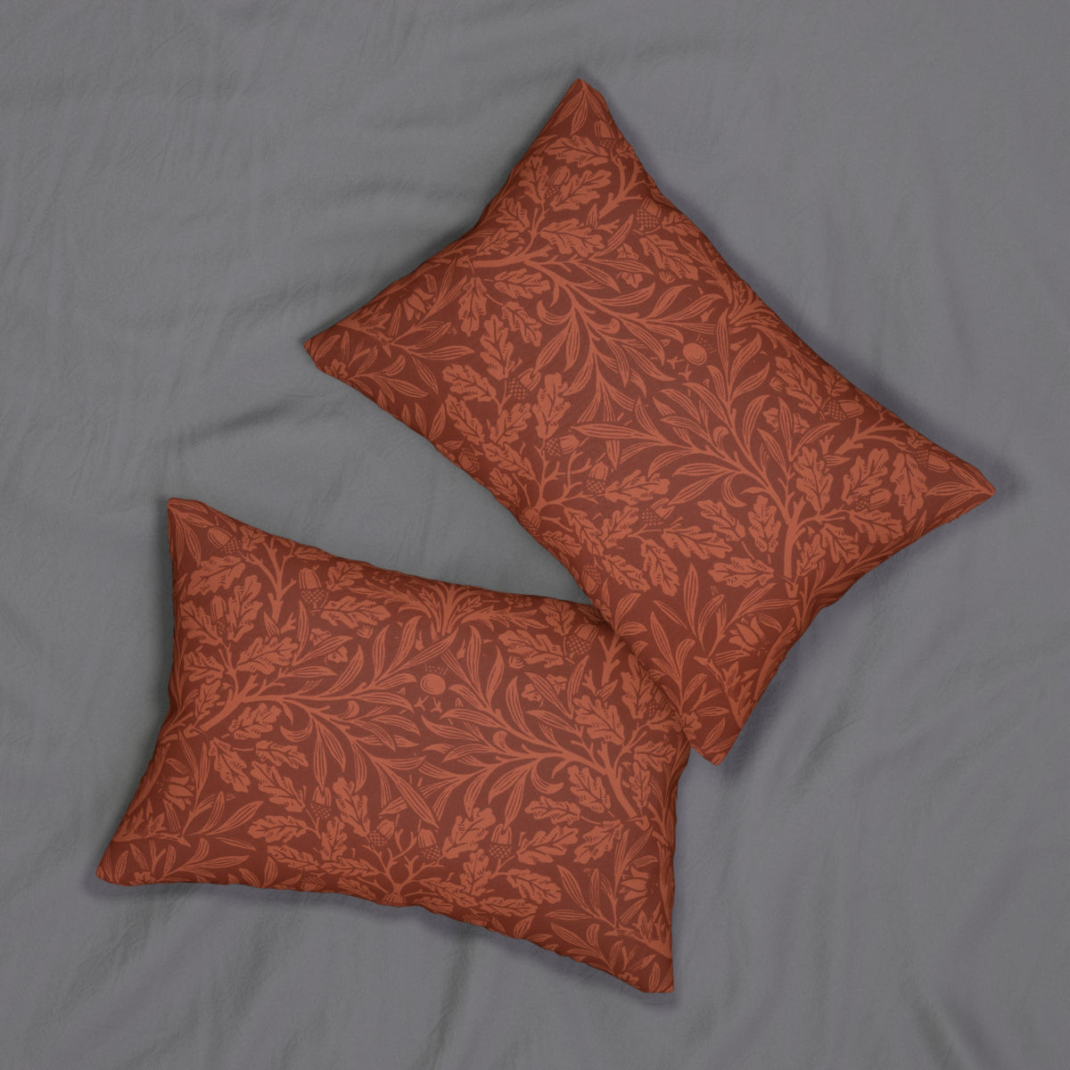 Lumbar Cushion designed by William Morris & Co in a rust red floral pattered called Acorn and Oak Leaves Collection (Rust)